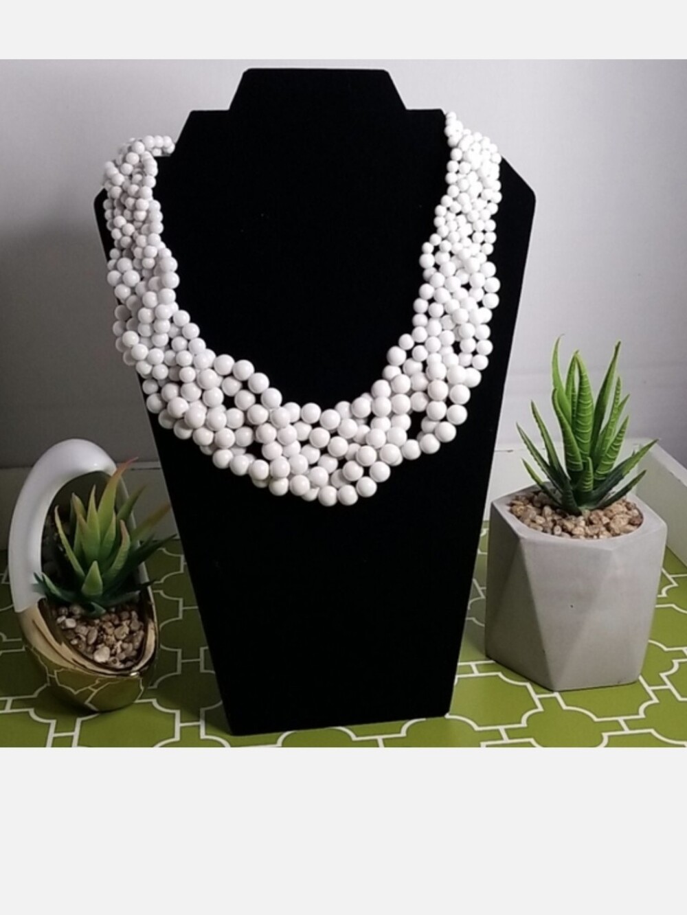 Source Unknown White Multi-Strand Bead Collar Necklace